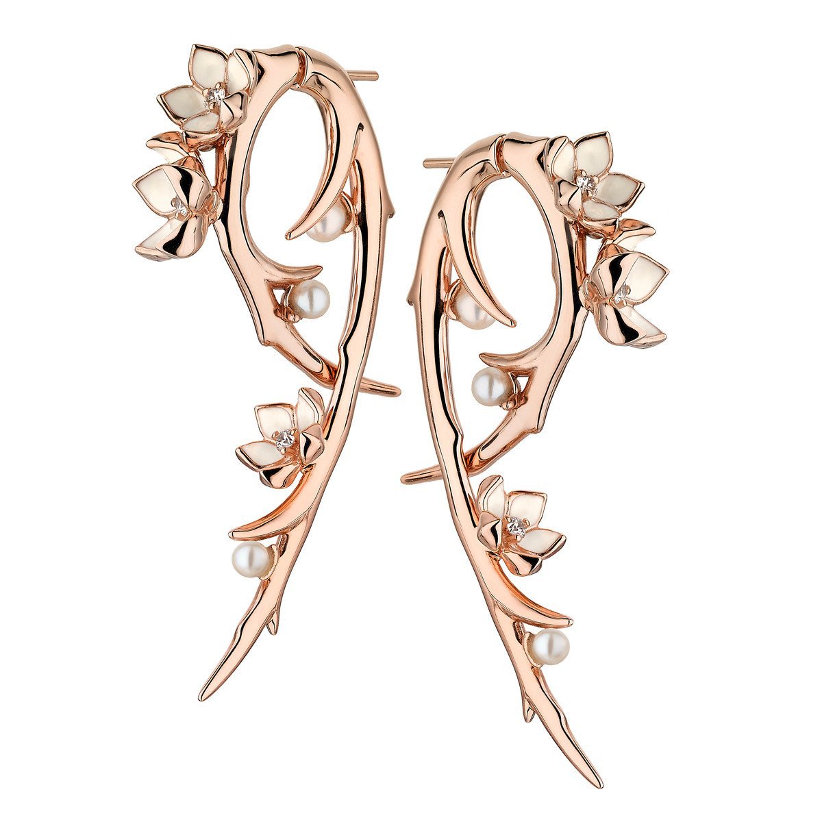 Shaun Leane Cherry Blossom 18ct Rose Gold Plated Sterling Silver 0.35ct  Diamond Pearl Hook Earrings
