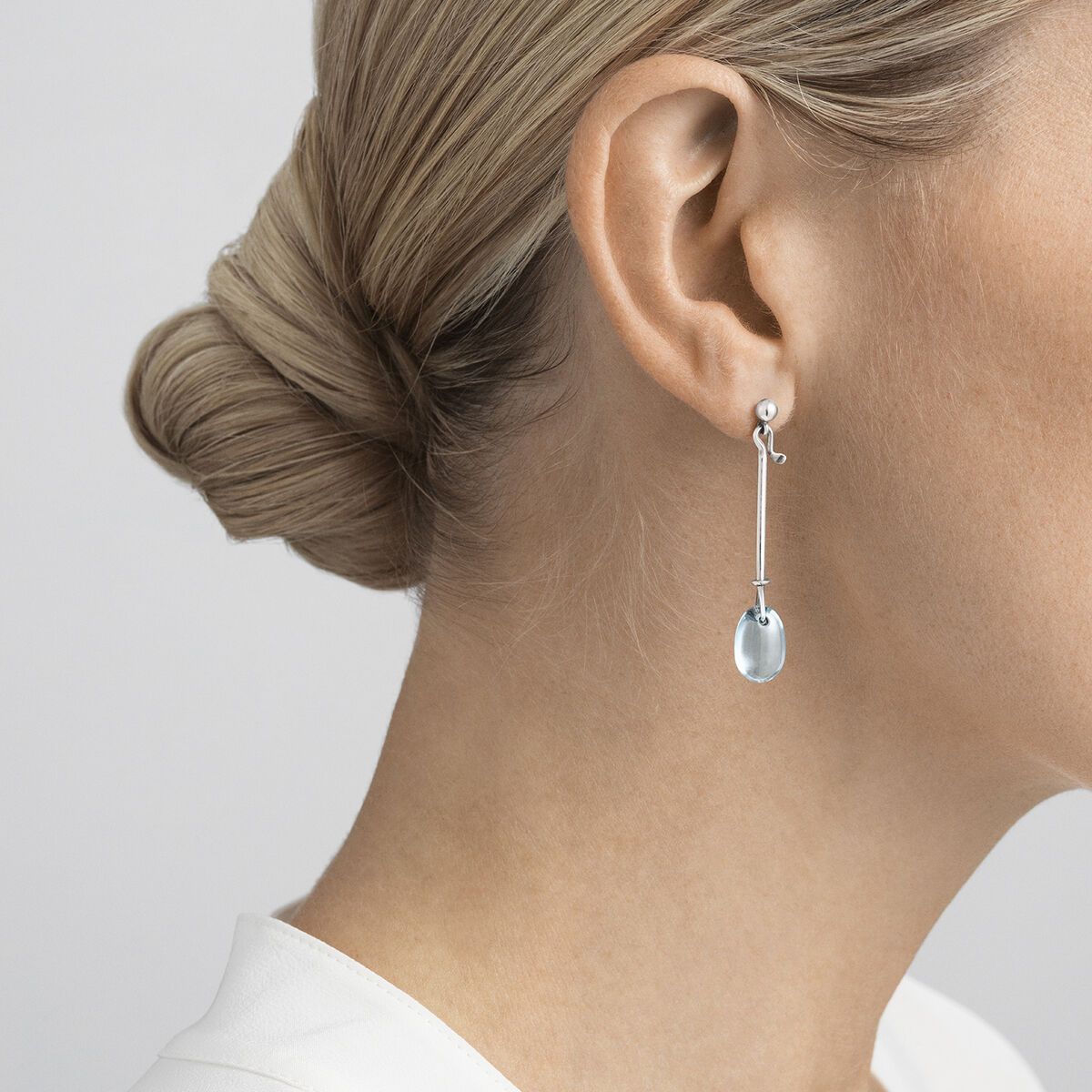 Georg Jensen Dew Drop Sterling Silver Blue Topaz Drop Earrings British Diamond Company