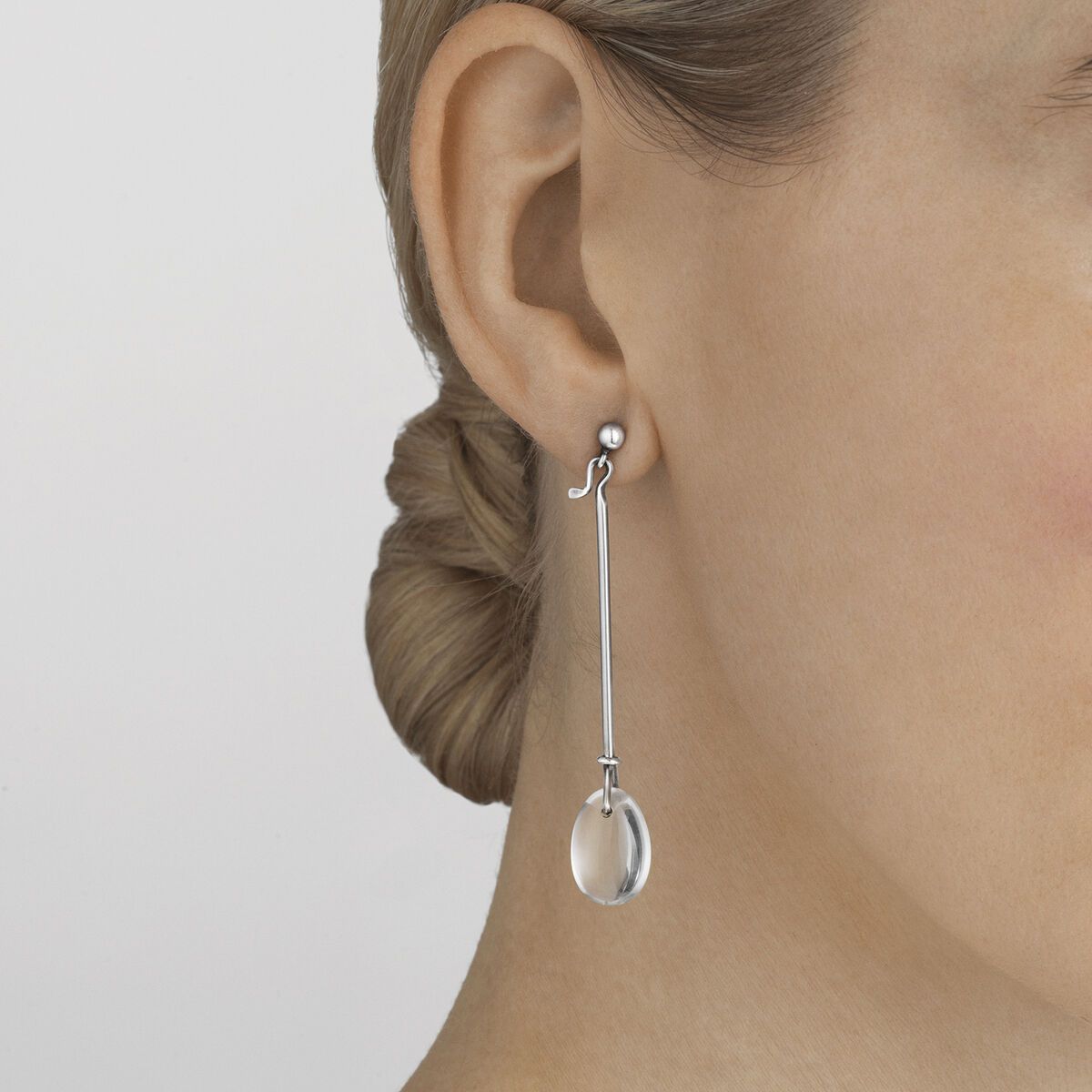 Georg Jensen Dew Drop Sterling Silver Rock Crystal Long Drop Earrings British Diamond Company