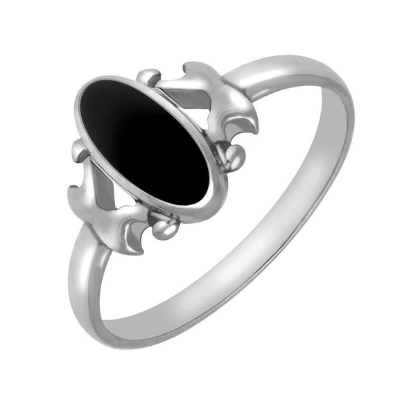 00006480 C W Sellors Sterling Silver Whitby Jet Oval Stone Set Ring, R102