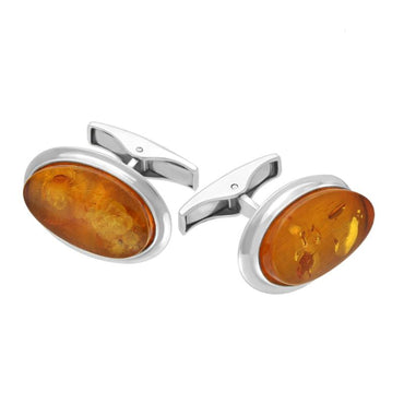 Sterling Silver Amber Oval Concave Cufflinks