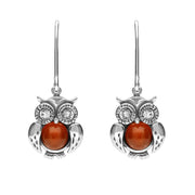 00116933 C W Sellors Sterling Silver Amber Owl Drop Earrings E1871