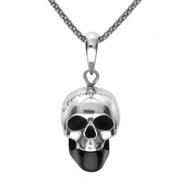 00143983 C W Sellors Sterling Silver Whitby Jet Jaw Skull Necklace, PUNQ0005374