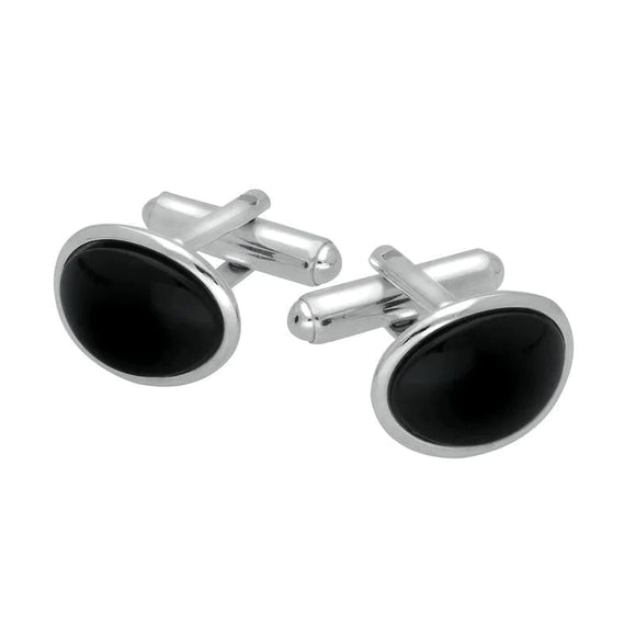 00109619 C W Sellors Sterling Silver Whitby Jet Curved Oval Cufflinks, CL507.