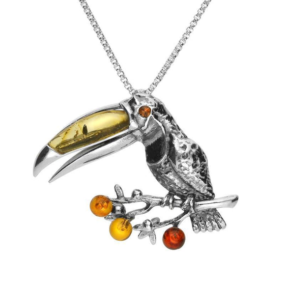 00166545 C W Sellors Sterling Amber Toucan Necklace. P3332 