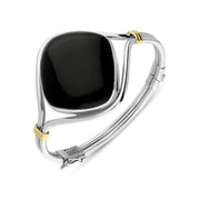 00173421 Sterling Silver Whitby Jet 18ct Yellow Gold Square Hinged Bangle, B843