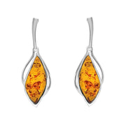 Sterling Silver Orange Amber Open Marquise Drop Earrings E2437_C