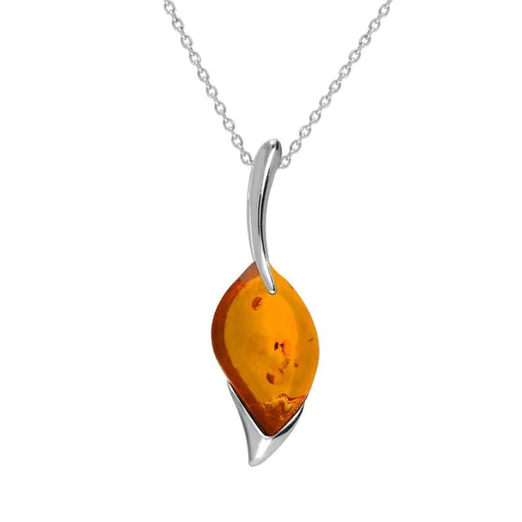 00178867 Sterling Silver Amber Marquise Wave Top Necklace P3510