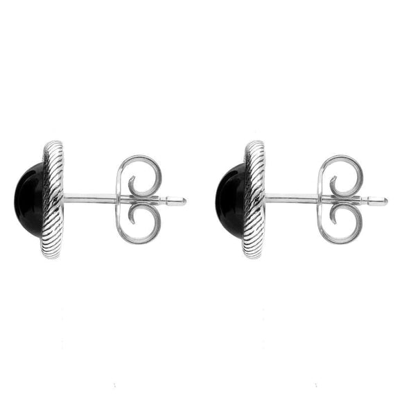 00191690 Sterling Silver Whitby Jet Round Ribbed Edge Stud Earrings, E2346