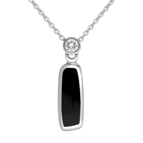 18ct White Gold Whitby Jet Diamond Small Oblong Necklace P893C