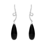 18ct White Gold Whitby Jet and Diamond Swirl Top Drop Earrings E1067