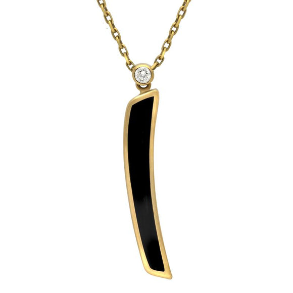 18ct Yellow Gold Whitby Jet Curved Oblong Necklace. UNIQUE06.