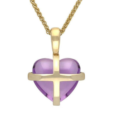9ct Yellow Gold Amethyst Small Cross Heart Necklace, P1544.