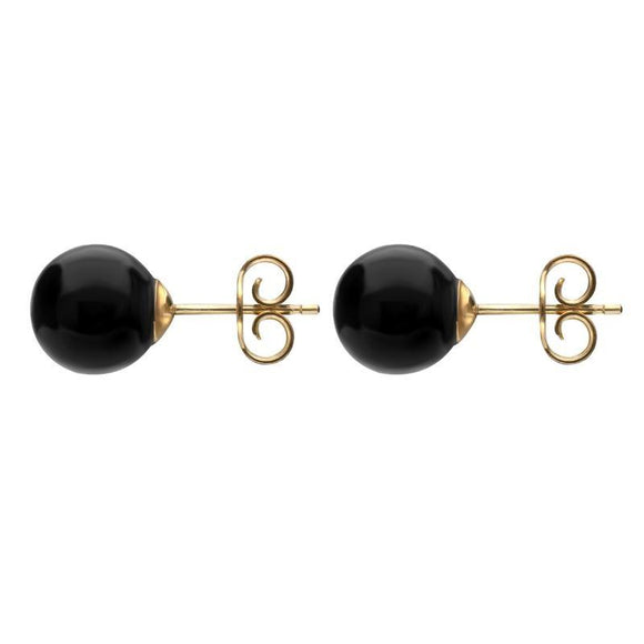 9ct Yellow Gold Whitby Jet 10mm Ball Stud Earrings, E1346_2