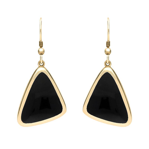 9ct Yellow Gold Whitby Jet Abstract Triangle Hook Drop Earrings, E1281