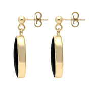 9ct Yellow Gold Whitby Jet Light Long Oval Drop Earrings E146