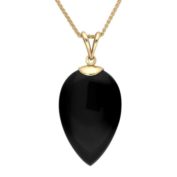 9ct Yellow Gold Whitby Jet Pear Stone Capped Necklace P1881