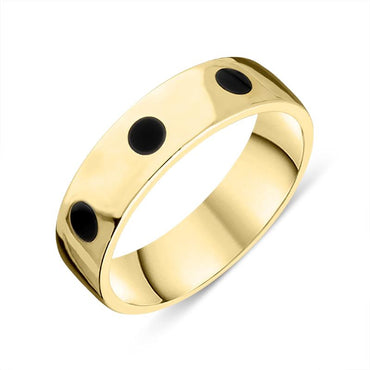 9ct Yellow Gold Whitby Jet 6mm Wedding Band Ring R1197_6