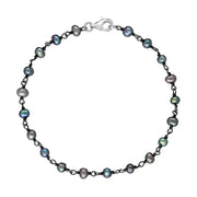 00117740 Sterling Silver Black Pearl Bead Chain Link Bracelet, B945B.