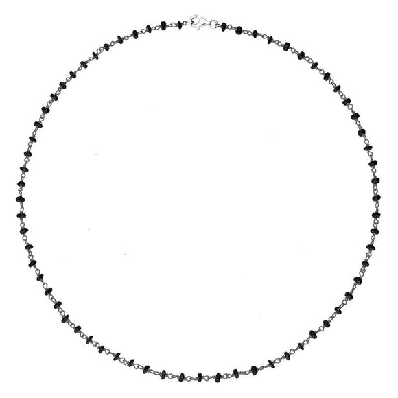 00109577 Rhodium Plate Whitby Jet 4mm Bead Chain Link Necklace, N952_18.