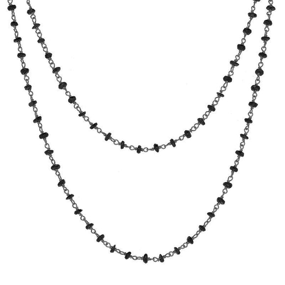 00109582 Rhodium Plate Whitby Jet 4mm Bead Chain Link Necklace, N952_30.