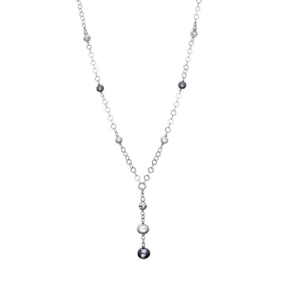 00095668 Sterling Silver Black Grey Pearl Ten Stone Bead Drop Necklace, N818.