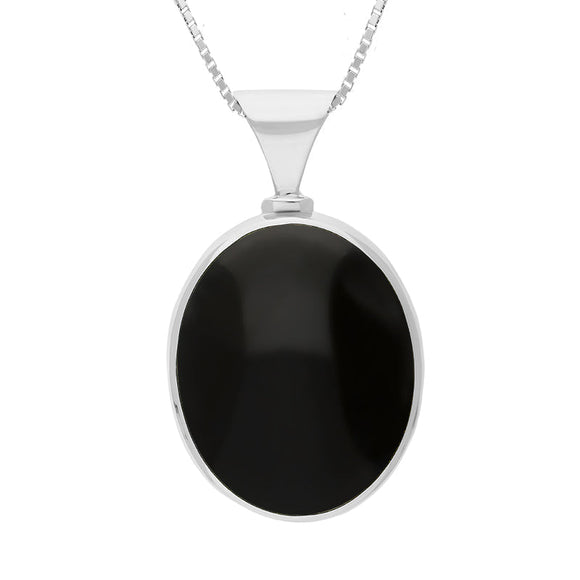 Sterling Silver Blue John Whitby Jet Hallmark Double Sided Oval Necklace, P147_FH