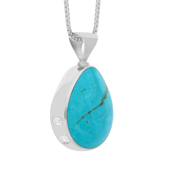 Sterling Silver Whitby Jet Turquoise Hallmark Double Sided Pear-shaped Necklace