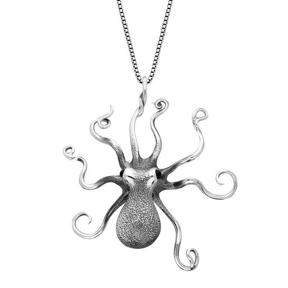 Sterling Silver Whitby Jet Octopus Necklace. P3359.
