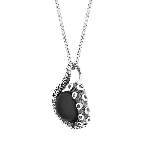 Sterling Silver Whitby Jet Octopus Tentacle Necklace