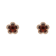 Pasquale Bruni Figlia Dei Fiori 18ct Rose Gold Garnet Diamond Flower Stud Earrings