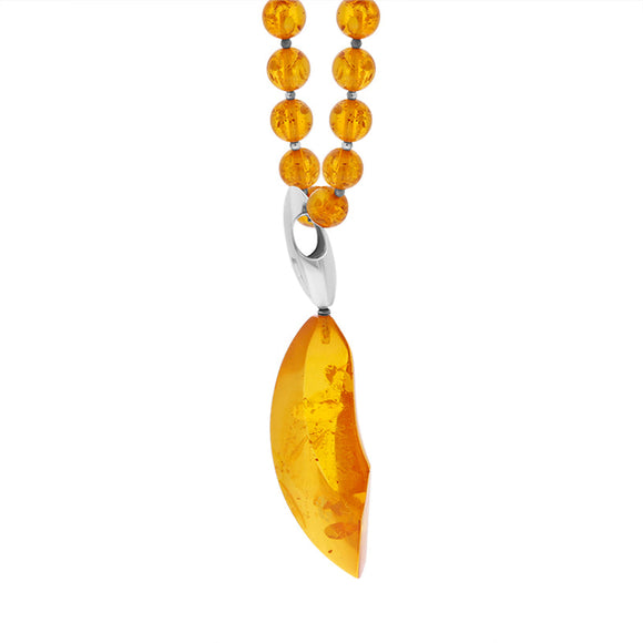 Sterling Silver Amber Beaded Pendant Necklace D
