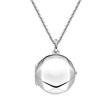 00119501 Sterling Silver Small Round Faceted Edge Keepsake Locket, P2626C. 