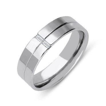 Palladium Diamond Baguette Cut Two Row Wedding Ring, CGN-465.