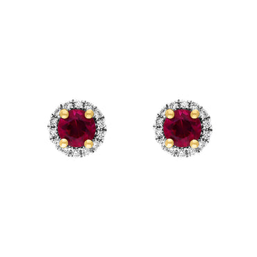 Platinum 0.83ct Ruby Diamond Cluster Round Stud Earrings, PJW-419
