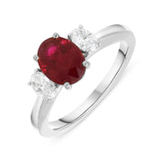 Platinum 1.75ct Ruby Diamond Oval Cut Trilogy Ring, PJW-366.