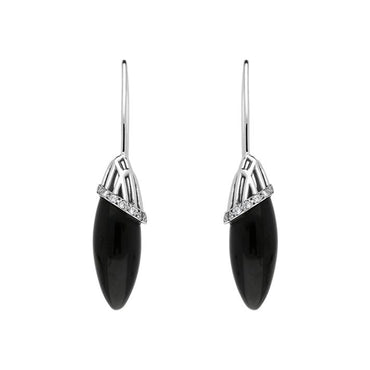 Platinum Whitby Jet Diamond Cosmic Hook Drop Earrings, E1237.