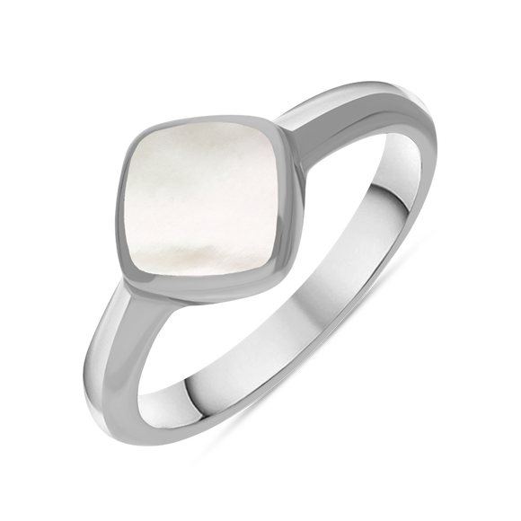 Sterling Silver Mother of Pearl Cushion Ring, R406.