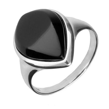 00130191 Whitby Jet Ring Heritage Wide Pear Silver R987