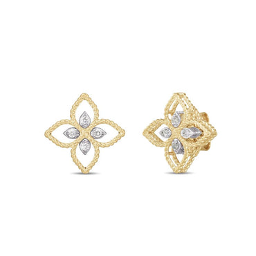 Roberto Coin Princess Flower 18ct Yellow Gold Diamond Stud Earrings ADR777EA2666 YW