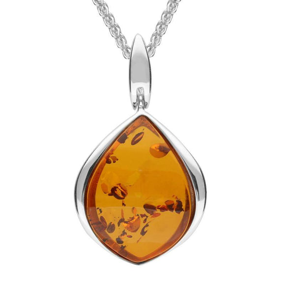 SILVER AND AMBER CURVED PEAR DROP NECKLACE