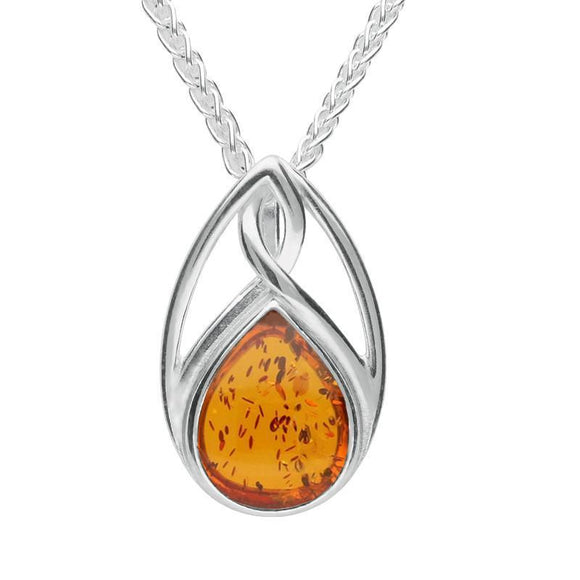 Sterling Silver Amber Pear Shaped Celtic Twist Necklace P2181