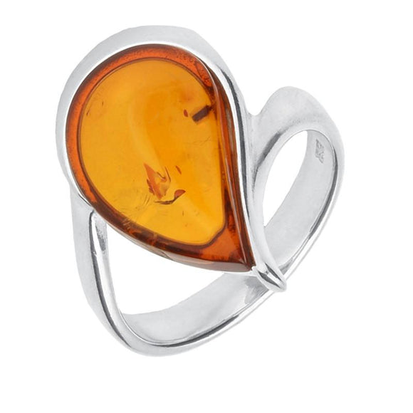 Sterling Silver Amber Pear Twist Ring R991