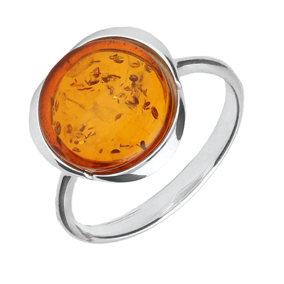 Sterling Silver Amber Round Tapered Ring R984