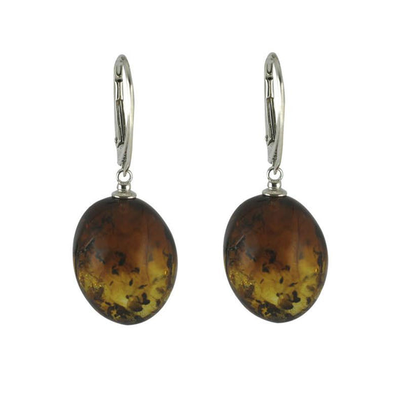 Sterling Silver Baltic Amber Egg Drop Earrings. E1764