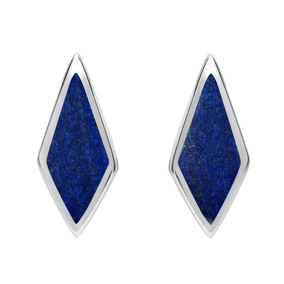 C W Sellors Sterling Silver Lapis Lazuli Diamond Shaped Stud Earrings, E282.