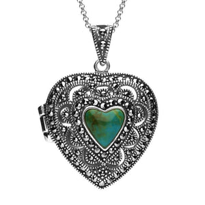 Sterling Silver Turquoise Marcasite Heart Shaped Vintage Style