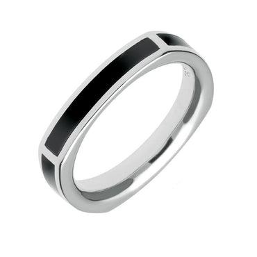 Silver Whitby Jet Four Stone Oblong Band Ring R1044