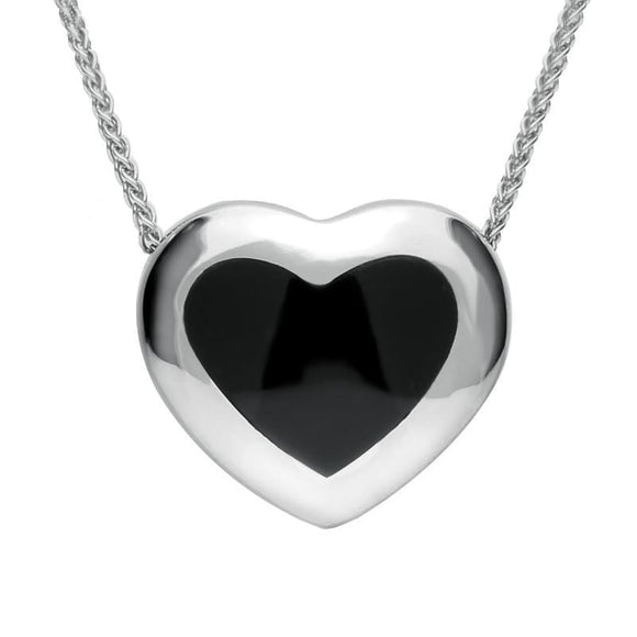 Sterling Silver Whitby Jet Framed Heart Necklace P1554