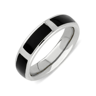 Sterling Silver Whitby Jet Heritage Gap 6mm Wedding Band R586